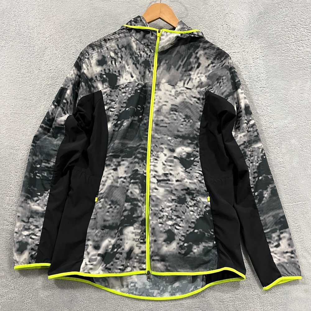 Nike Running Jacket Womens Large Camo Lightweight Hood Full Zip 651609-010